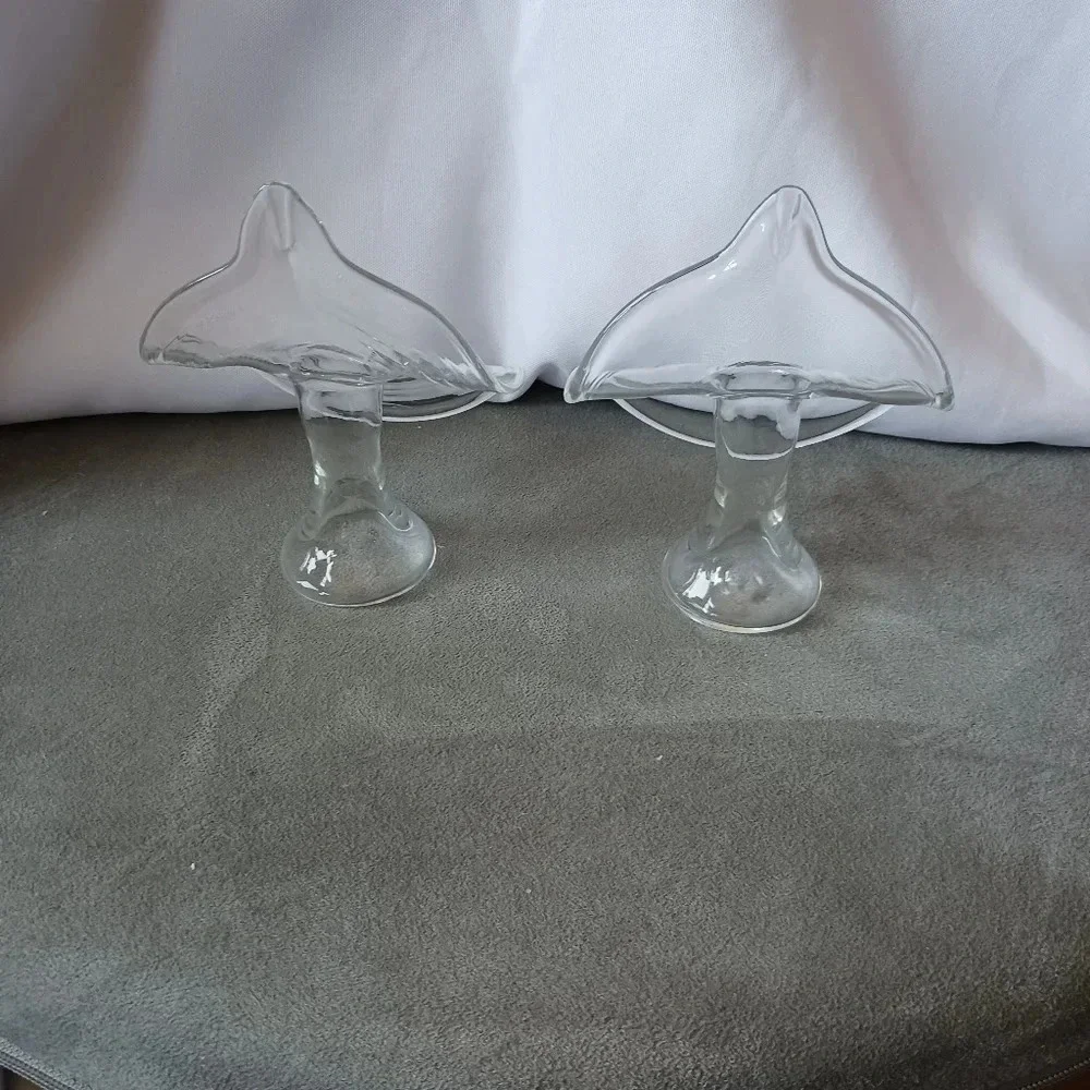 Vtg Calla lilly jack in the pulpit clear glass vase art glass set of 2